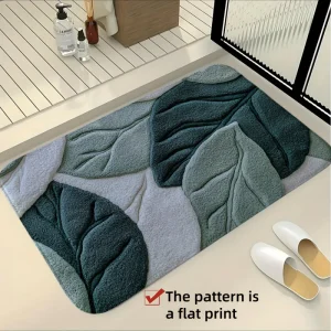 VIKAMA Nordic style green leaf bathroom floor mat, bathroom quick drying anti slip mat, bathroom door absorbent foot mat