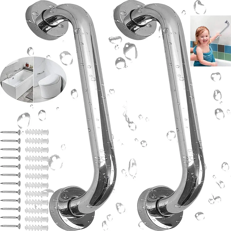 1/2 Piece Bathroom Handrail, Safe and Accessible, Disabled and Elderly, Non Slip Toilet Handrail, Stainless Steel, Sturdy
