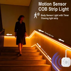 Human body sensing COB light strip Flowing Motion Sensor LED Strip Light USB-Powered Flexible Strip Lights for Bedroom Cabinet