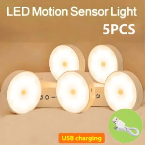 5pcs Wireless LED Night Light Motion Sensor Lamp USB NightLights for Bedroom Kitchen Stair Hallway Wardrobe Lighting Cupboard