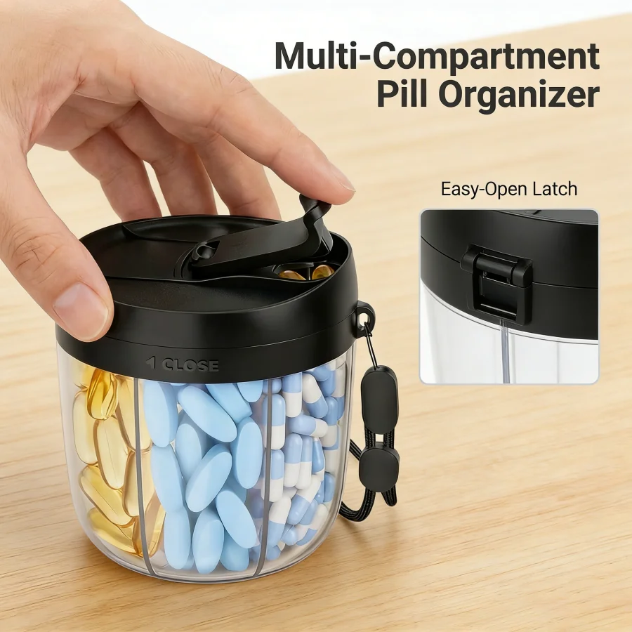1 PC Weekly/7-Compartment Pill Organizer, Travel Pill Case with Anti-Mix Design – Portable Supplement Container.