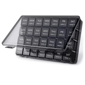 New Large Portable Monthly Pill Organizer Storage 4 Weeks A Month 28 Days Box Case for Vitamins Supplements Fish Oil Medicine