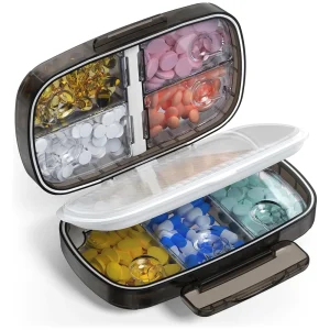 1pcs  Travel Pill Organizer Large Portable Medication Oversize 8 Compartment Pill Box,Vitamin Travel Case Pill Holder