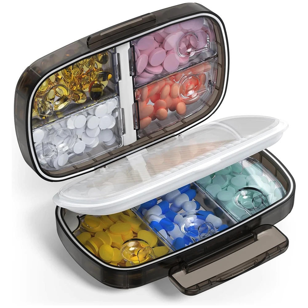 1pcs  Travel Pill Organizer Large Portable Medication Oversize 8 Compartment Pill Box,Vitamin Travel Case Pill Holder