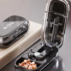 Adjustable Pill Cutter Splitter for Multiple Pills At A Time 1/2 1/4 Pill Cutter with Hidden Sharp Blade Dustproof Tablet Cutter