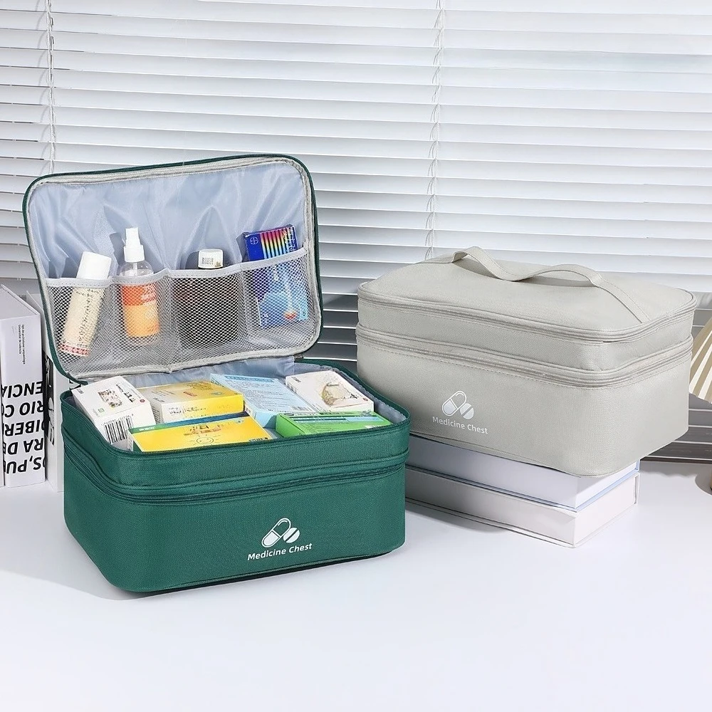 Double Layer Large Capacity Medicine Storage Bag Home Emergency Medical Bag Travel Portable Handheld Outdoor First Aid Kit