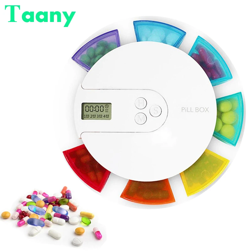 Rainbow 7-Day Pill Organizer with Color-Coded Cases & Anti-Missing Alarm