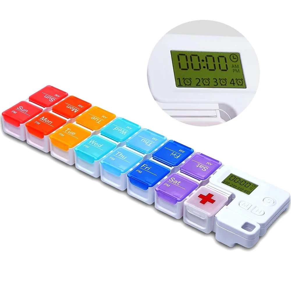 AM/PM Weekly Pill Organizer with Alarm – 7-Day Twice-Daily Medication Timer