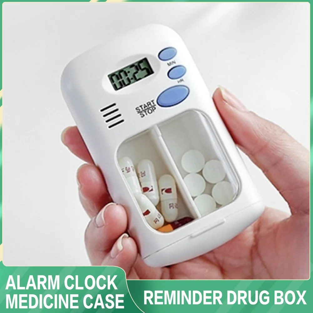 Mini Pill Organizer with Countdown Timer – 2-Compartment Medication Reminder