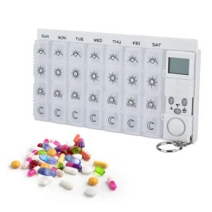 7-Day Weekly Pill Organizer with Alarm Timer – 28 Detachable Compartments
