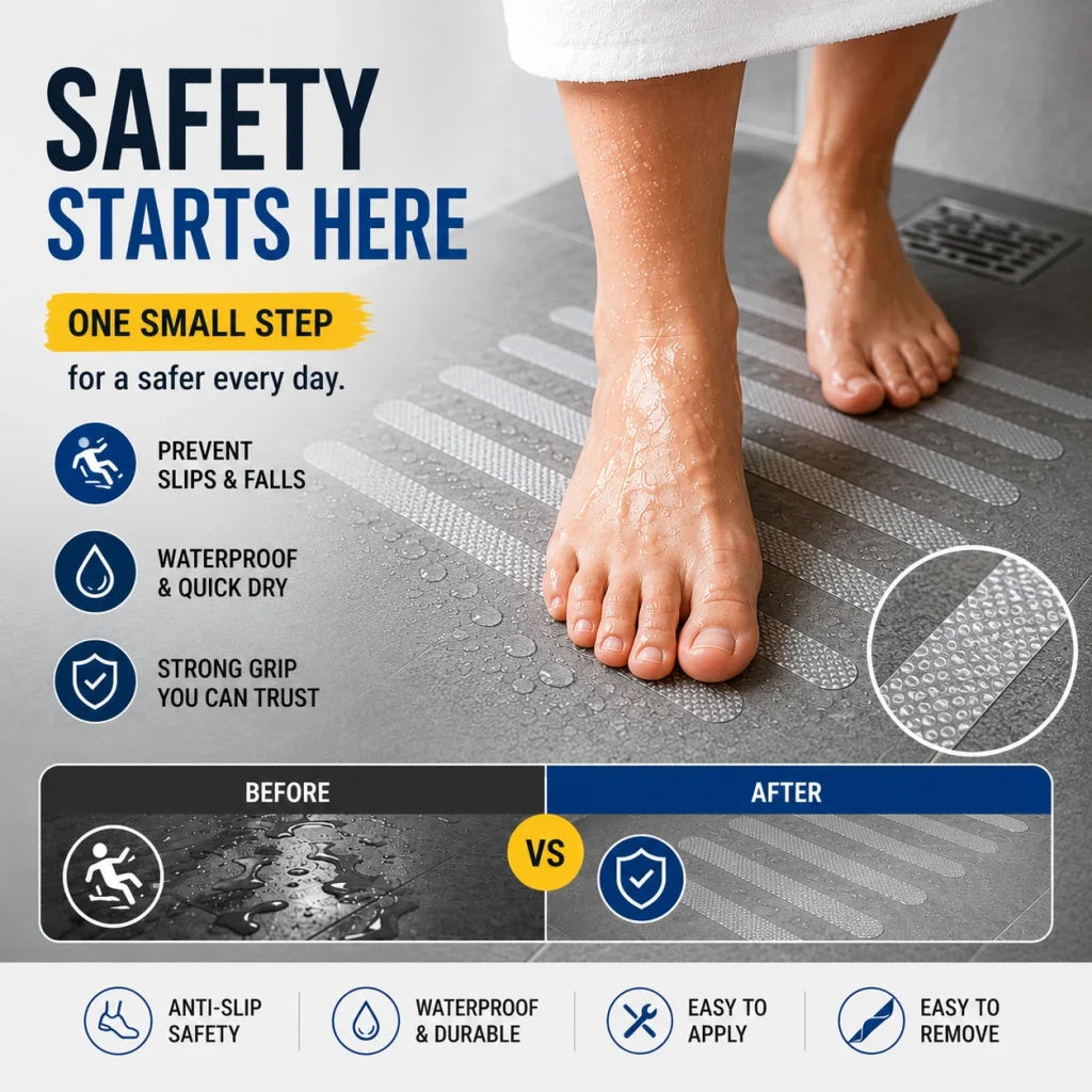 Anti-Slip Safety Strips for Shower, Bathtub & Stairs